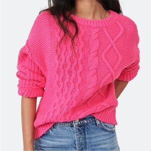 FREE PEOPLE Women’s Hot Pink Cable Knit Sweater